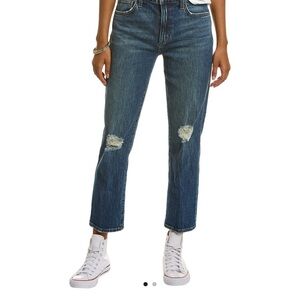 Joe's Jeans Blue Straight Leg Jeans with Distressing and Raw Hem